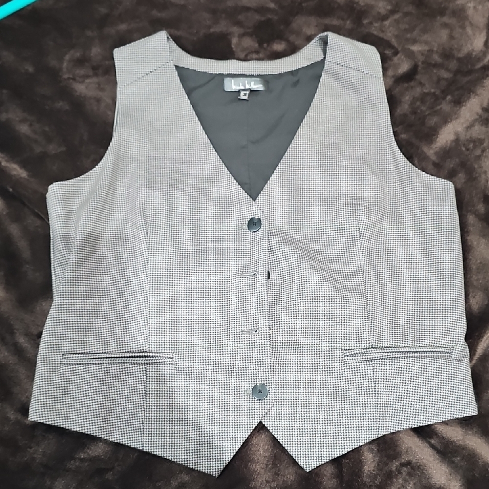 Nicole Miller Gray Plaid Vest